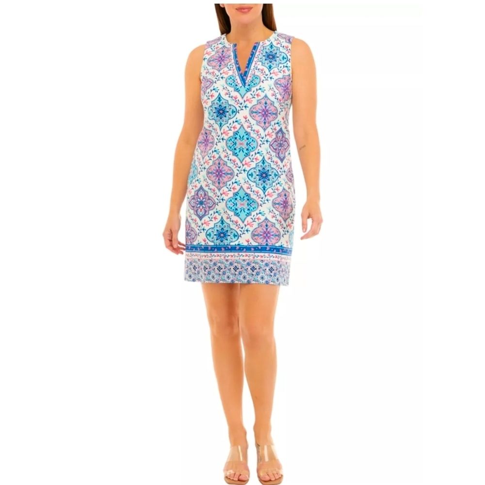 Jessica Howard Blue & Pink Floral Medallian Print Sleeveless Dress Size 12
